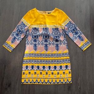 J.Crew yellow printed long sleeved shift dress